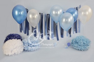 Blue balloons and tassels birthday backdrop