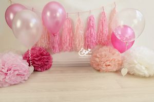 Baby Pink Balloons Pom Pom Cake Smash Digital Backdrop